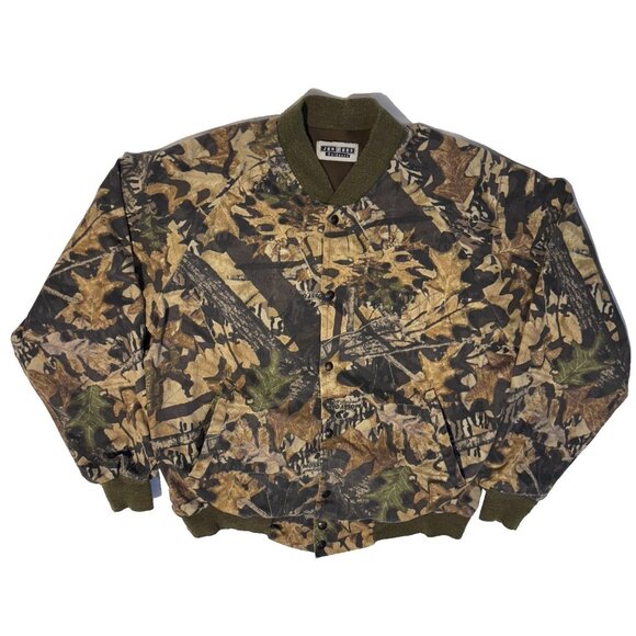 Vintage 90s Jerzees Oudoors Hunting Camo Bomber Jacket XL Button Snaps - Picture 1 of 5